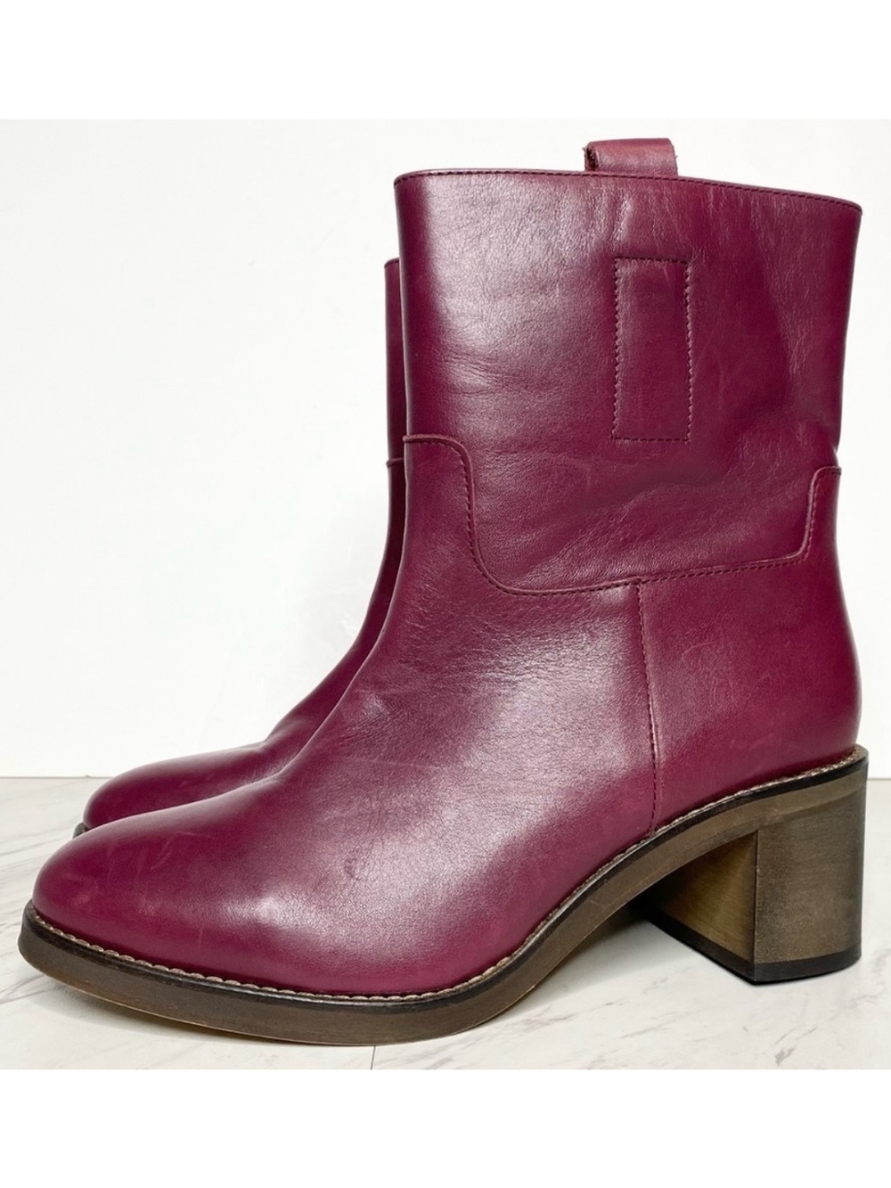 Free People Tabby Mulberry Leather Heeled Ankle Boot 38 1/2